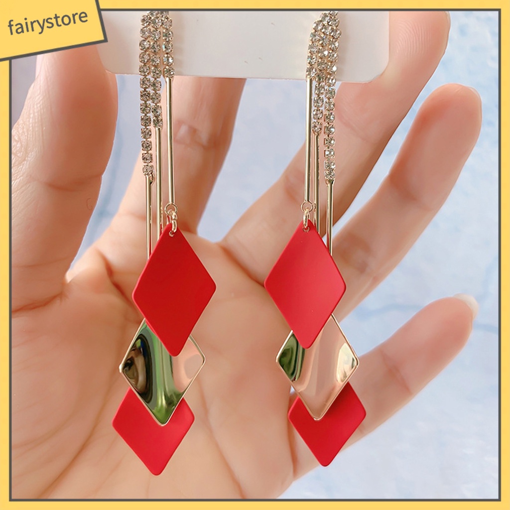 1 Đôi Bông Tai Tua Rua Đính Đá Màu Sắc Tương Phản Phong Cách Bohemian