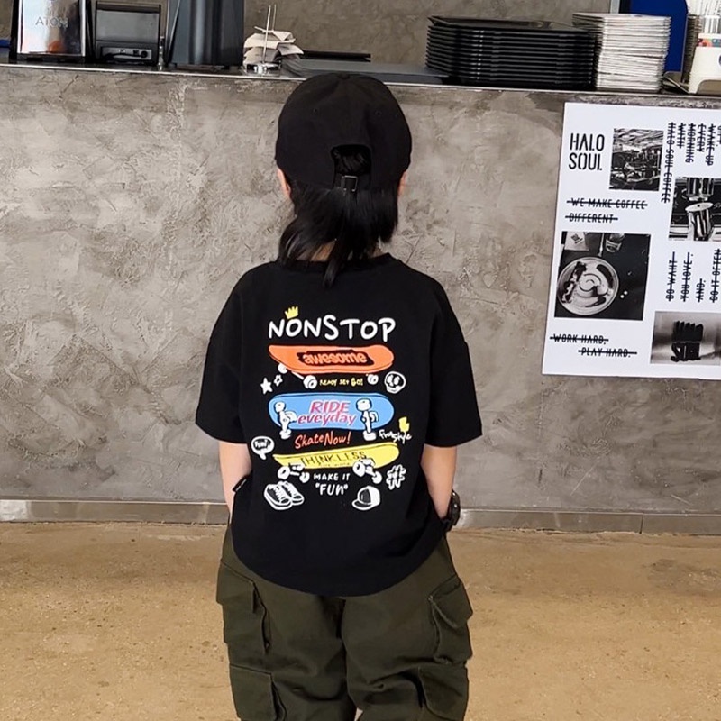 Áo thun AMILA tay ngắn cổ tròn họa tiết hoạt hình đơn giản phong cách Nhật Bản thời trang mùa hè dành cho trẻ em