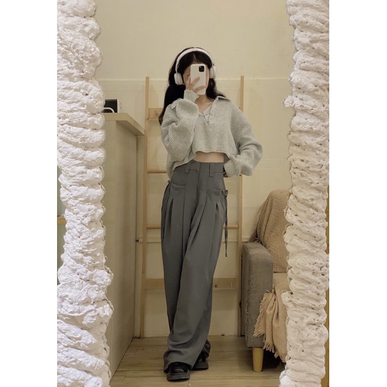 Quần ống rộng thắt hai dây bên túi - Q054