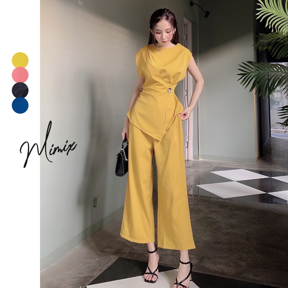 Set bộ rời trơn áo lụa cát đính tag và quần ống suông năng động MIMIX AR1205