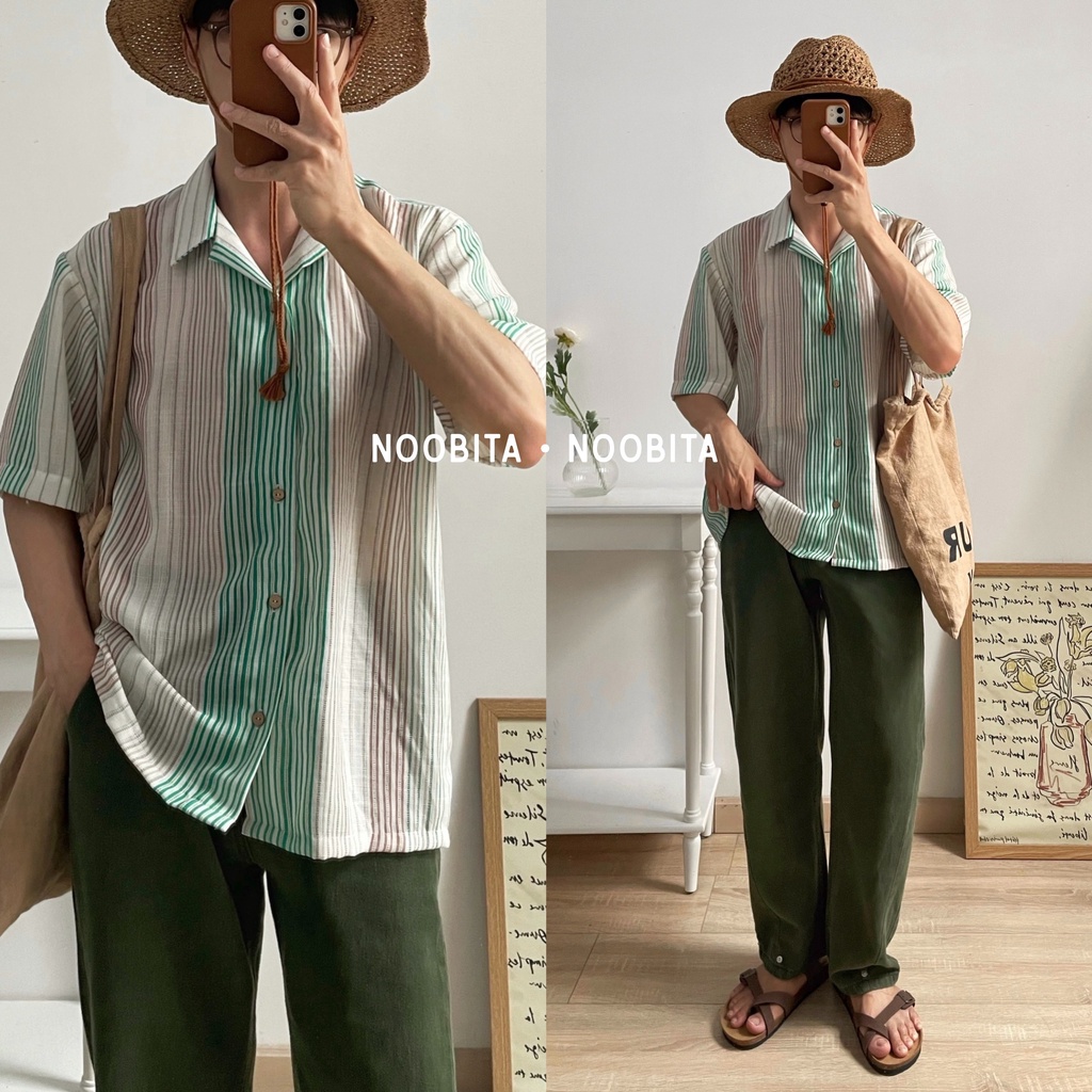 NOOBITA - Sơ mi tay ngắn cổ vest kẻ sọc vải mỏng mát 7922