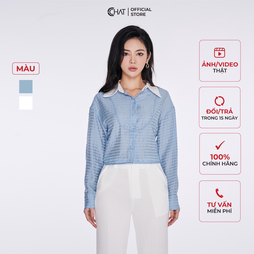 Áo Sơ Mi Nữ 𝐂𝐂𝐇𝐀𝐓 Cổ Đức Lé TT Chất Thô Nhập Khẩu Cao Cấp 13FDT8007ST
