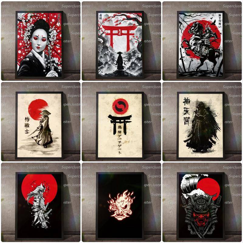 Tranh Vải Bạt Treo Tường In Hình samurai Nhật Bản Tối Giản Trang Trí Nhà Cửa
