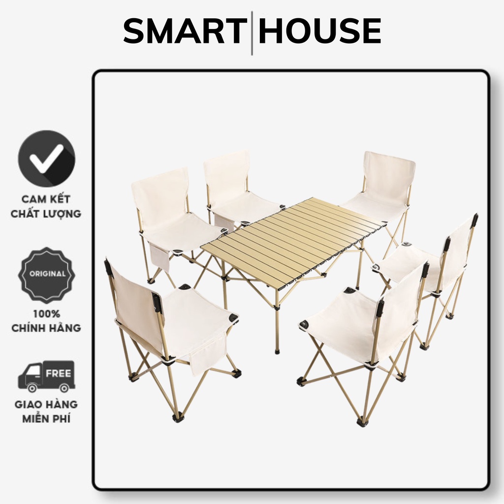 Bộ bàn ghế dã ngoại 1 bàn 6 ghế gấp gọn mang đi du lịch - Bộ bàn ghế cắm trại tiện lợi mặt bàn 95x57cm, ghế 40x40cm