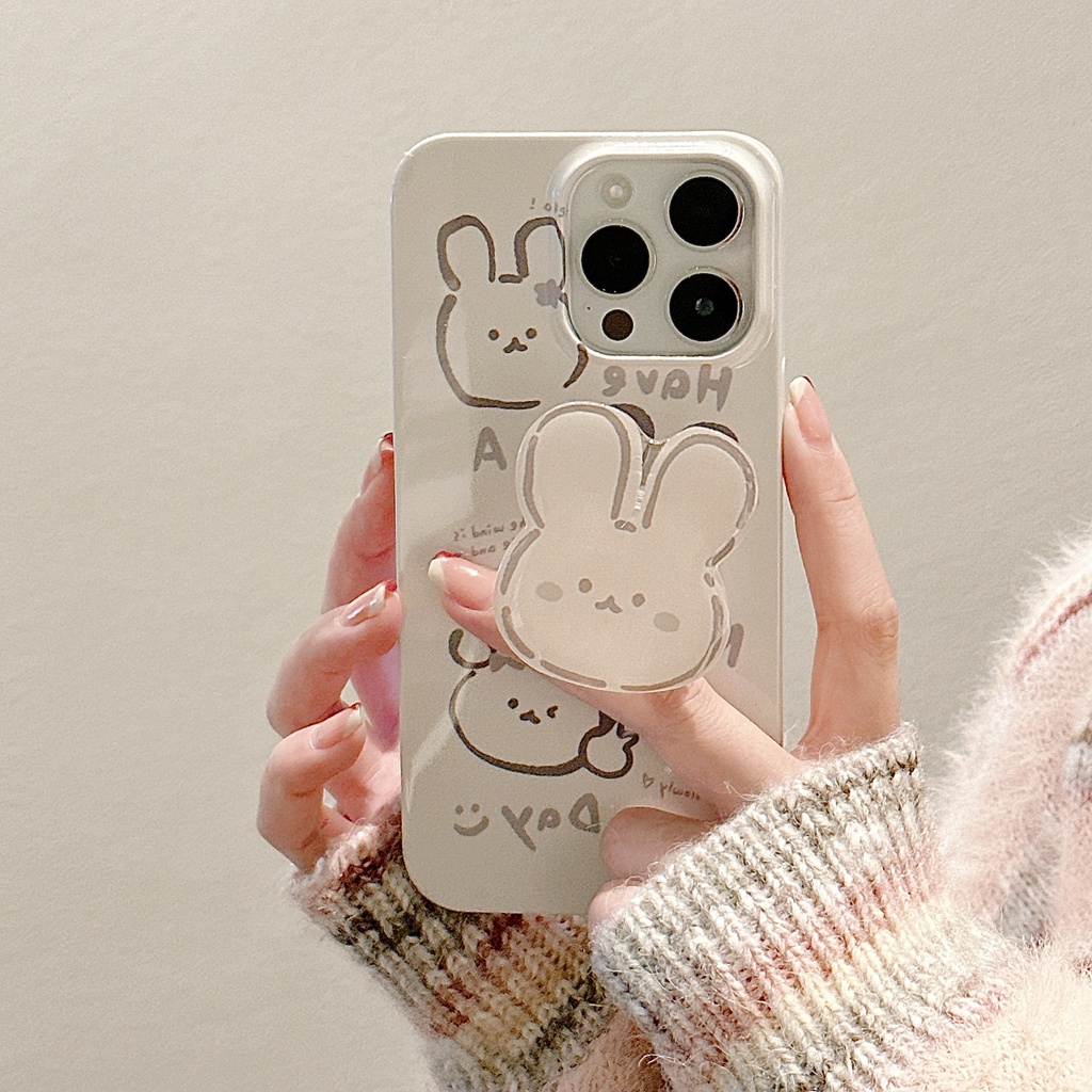 Ốp Điện Thoại Silicon Họa Tiết Hoạt Hình Chú Thỏ Dễ Thương Kèm Giá Đỡ Cho iPhone11 14promax 13