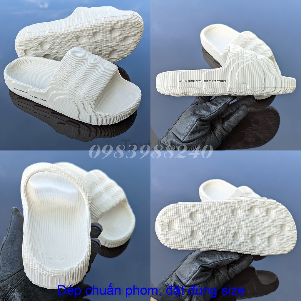 Dép đúc das Adidas adilette 22 ba lá trắng kem FREE SHIP + hộp hãng + VNXK tem tag hàng loại 1.1 quai ngang nam nữ