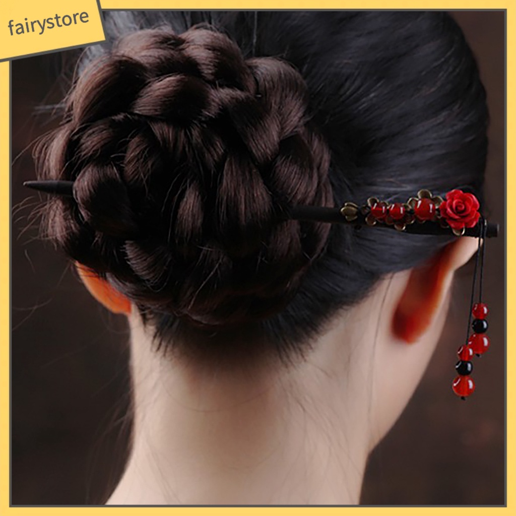 Trâm Cài Tóc Bằng Gỗ Đính Tua Rua Phong Cách Trung Hoa Cổ Điển Trang Trí Tóc Cho Nữ [Fairy1]