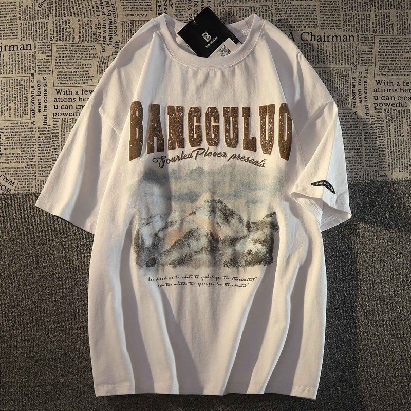 Áo Thun 100% Cotton Tay Ngắn Dáng Rộng Phong Cách Retro Cho Nam Giới