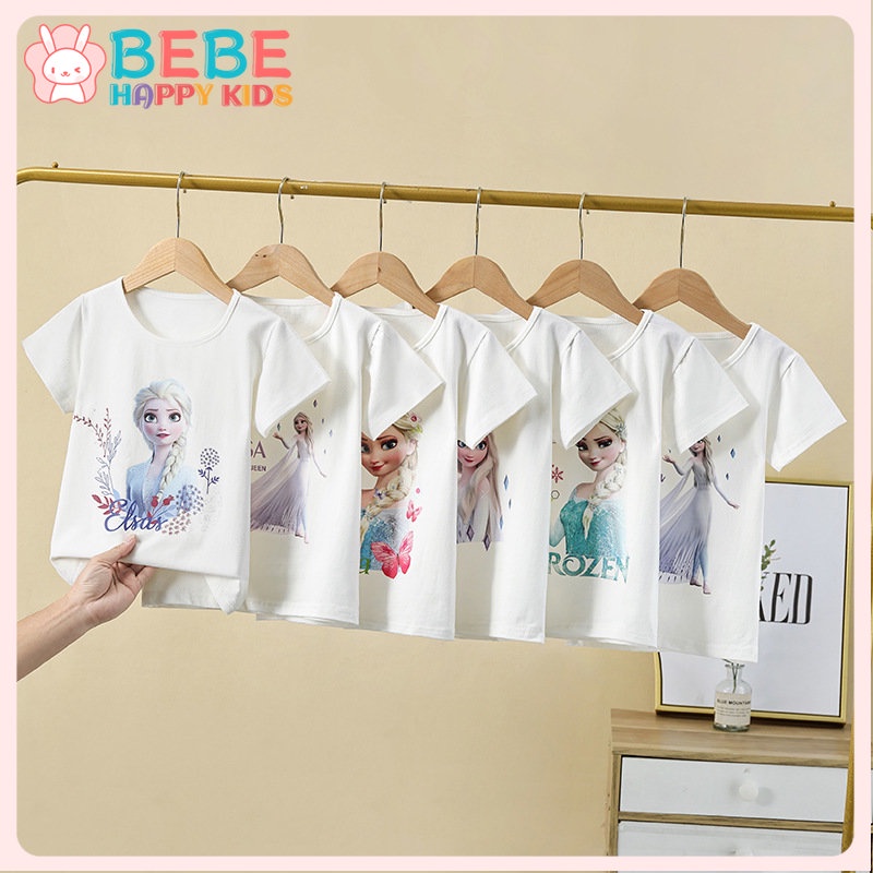 Áo Thun cotton Trắng In Hình Công Chúa Elsa Thời Trang Mùa Hè Cho Bé 1-8 Tuổi