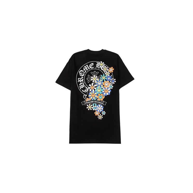 Chrome- Áo Thun Tay Ngắn Dáng Rộng 349 Ngắn In Họa Tiết Ngựa / Hoa / Mặt Cười Sanskrit Màu Cầu Vồng Cho Nam Và Nữ