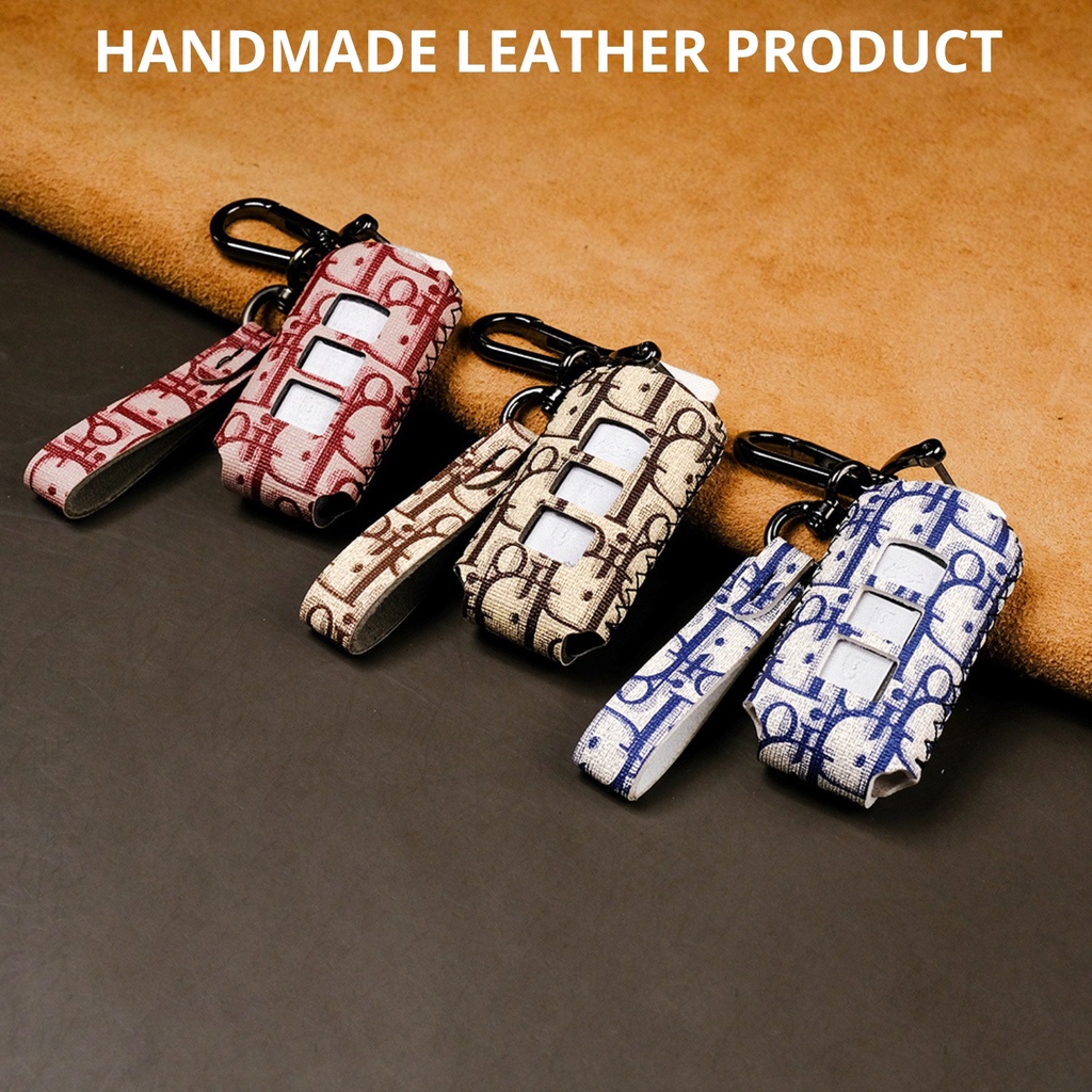 Bao da bọc chìa khóa smartkey ô tô Mitsubishi Xpander Triton Athlete Outlander Pajero Attrage 2022 khâu tay móc đen MI