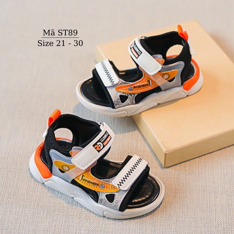 Dép sandal bé trai 1 2 3 4 5 tuổi quai hậu dán êm nhẹ màu đen trắng thời trang cho trẻ em mùa hè đi học đi chơi ST89