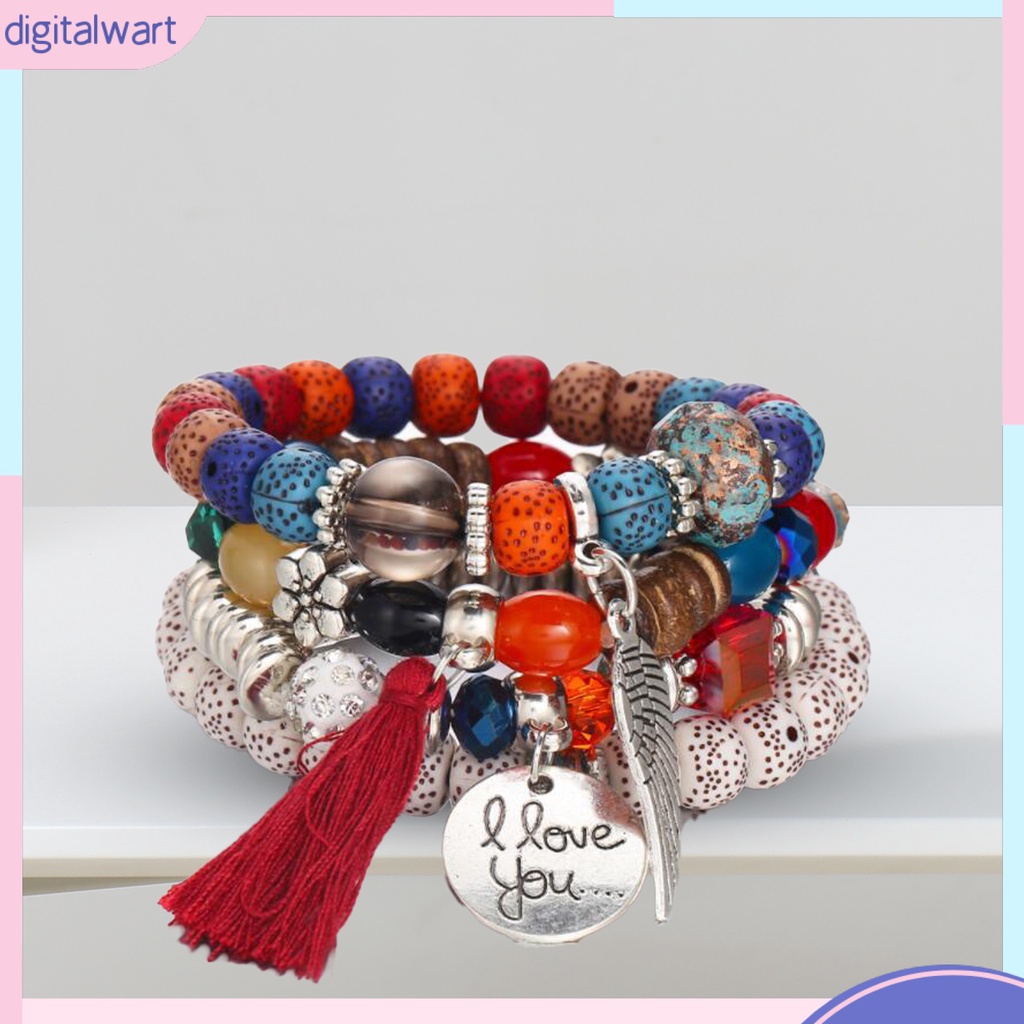 Set 4 Vòng Tay Chuỗi Hạt Nhiều Lớp Phong Cách Bohemian Hiện Đại Cho Nữ