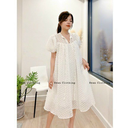 Váy bầu thời trang sành điệu chất mát MA1019 Đầm bầu thiết kế phối nơ cổ nơ