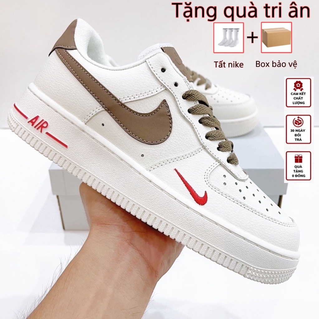 Giày Nike_air force 1 nâu trắng, Af1 vệt nâu, giày thể thao nam nữ, cổ thấp, đế air, tăng chiều cao, bản Best