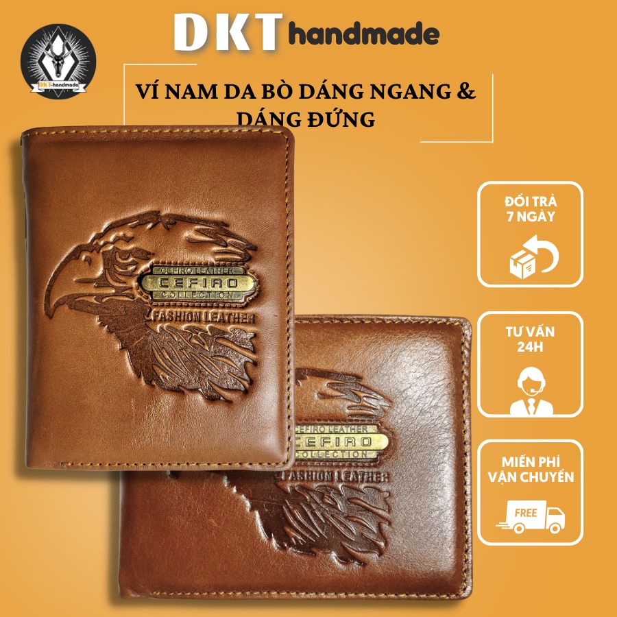 Ví Da Nam Da Bò Thật Cefiro Ví Dáng Ngang, Ví Dáng Đứng, Thiết Kế Nhiều Ngăn Cao Cấp 9,5*12,5cm