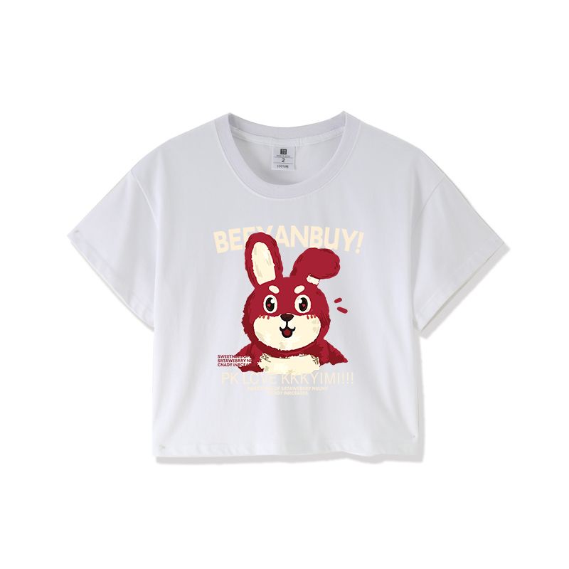 QADCOL Áo Thun Đen In Hình Thỏ Phong Cách retro Mỹ Thời Trang Xuân Hè Cho Nữ