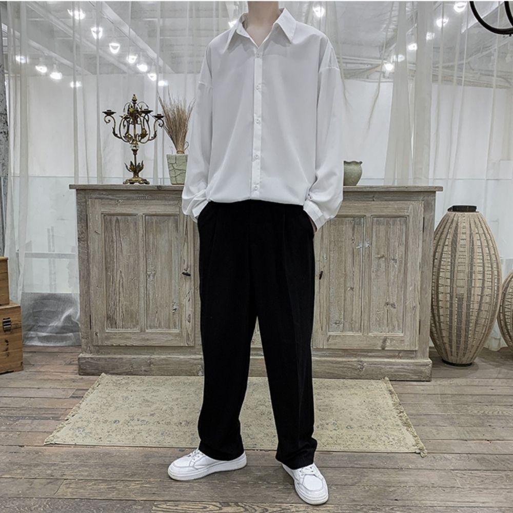 Mẫu mới áo sơ mi dài tay unisex trơn tặng kèm Cravat dáng rộng cá tính SOZO AO SOMI 9000020C