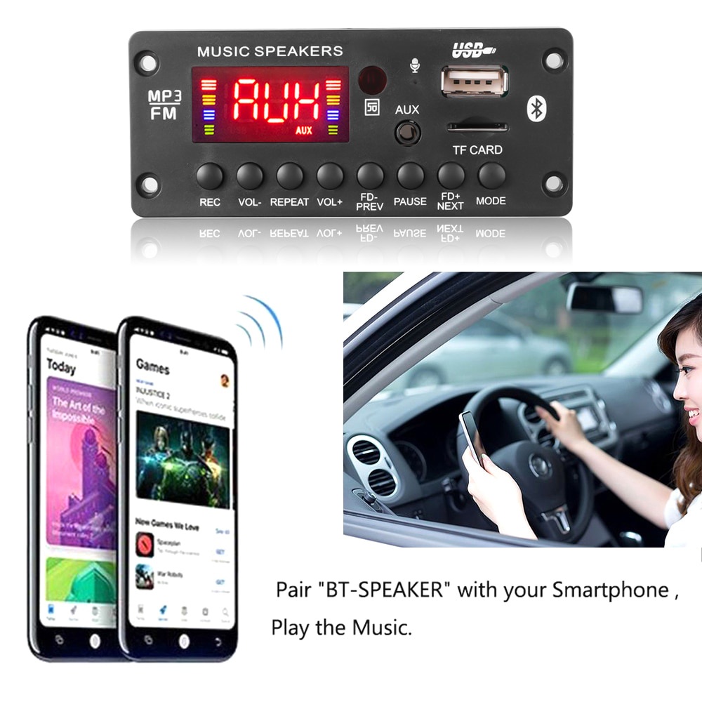 Bảng Mạch Khuếch Đại Âm Thanh MP3 2 * 25W 50W DC 7-15V MP3 Bluetooth 5.0 12V Cho Xe Hơi