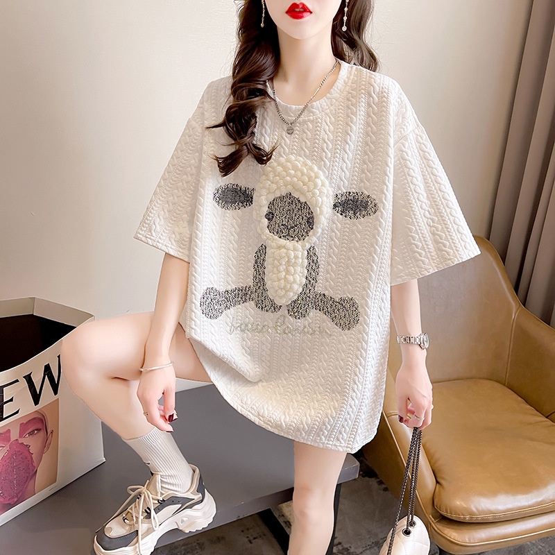 Áo Thun Ngắn Tay Dáng Ôm Thêu Họa Tiết Bánh Waffle Thời Trang Mùa Hè Hàng Mới Dành Cho Bạn Nữ