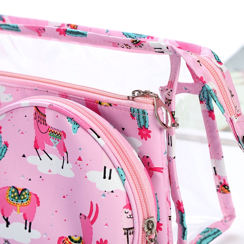 Túi Đựng Mỹ Phẩm Bằng Da PVC Trong Suốt In Họa Tiết Xinh Xắn Túi Rửa Tay Khi Đi Du Lịch