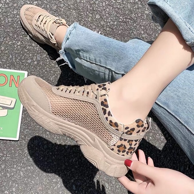 Giày sneaker lưới phối da beo siêu nhẹ - Giày thể thao nữ mùa hè