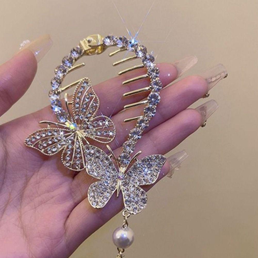 IVORY Kẹp Tóc Đuôi Công Đính Đá Phối Tua Rua Phong Cách Hàn Quốc Cho Nữ