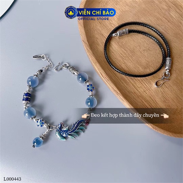 Vòng tay/Vòng cổ khổng tước mix đá xanh chất liệu bạc Thái 925 thời trang phụ kiện trang sức Viễn Chí Bảo L000443