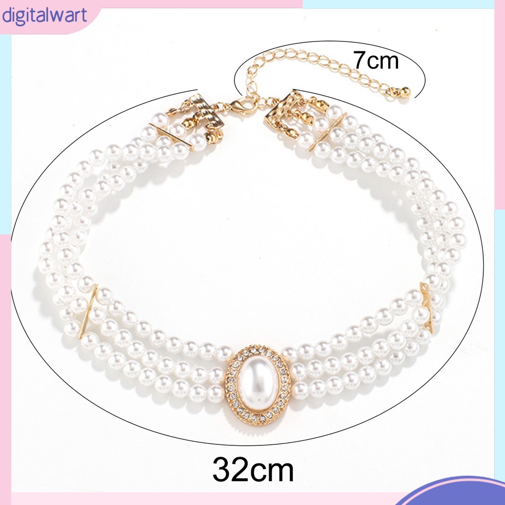 [DIWA] Vòng Cổ Choker Đính Kim Cương Giả Ngọc Trai Giả Thanh Lịch Có Thể Điều Chỉnh Cho Nữ