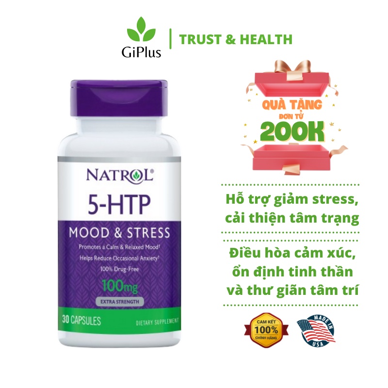 Viên Uống Hỗ Trợ Giảm Căng Thẳng, Mệt Mỏi, Cải Thiện Tâm Trạng Natrol 5-HTP Mood & Stress 100mg (30 Viên/Lọ)