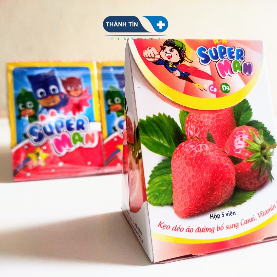 Kẹo Dẻo Vị Hoa Quả Superman Bổ Sung Canxi, Vitamin D3 Cho Bé Hộp 5 Viên