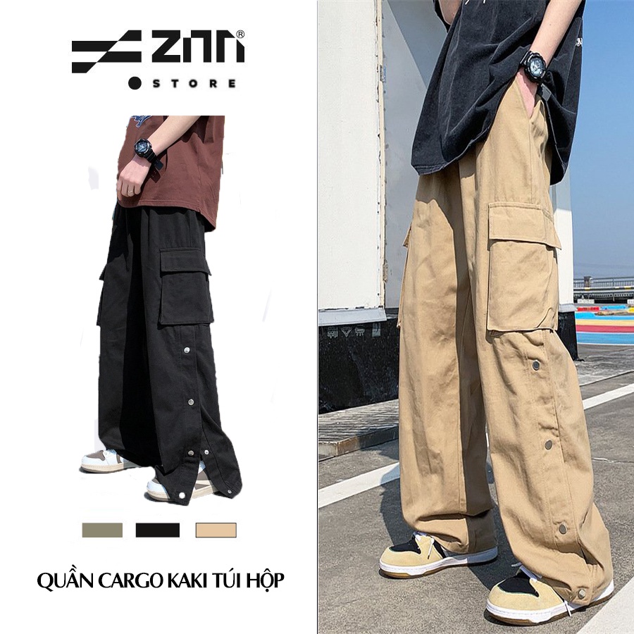 Quần cargo pants ống rộng chất liệu kaki túi hộp hiphop ống rộng suông dài trơn thời trang cho nam Zinti QD43