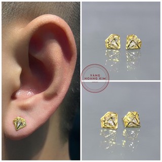 Khuyên tai bạc Nam Nữ - xi vàng 18K - khuyên tai nụ bạc xi vàng 18K - Khuyên tai bạc hình kim cương