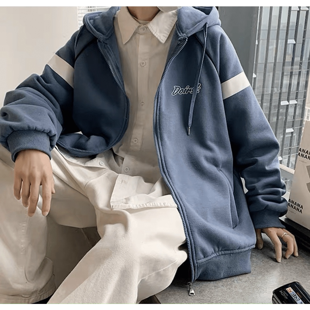 Áo Khoác Nỉ Nam Dây Khóa Kéo Nón Lớn 3 Màu Phối Sọc Tay Mặc Thoải Mái NEW UNISEX