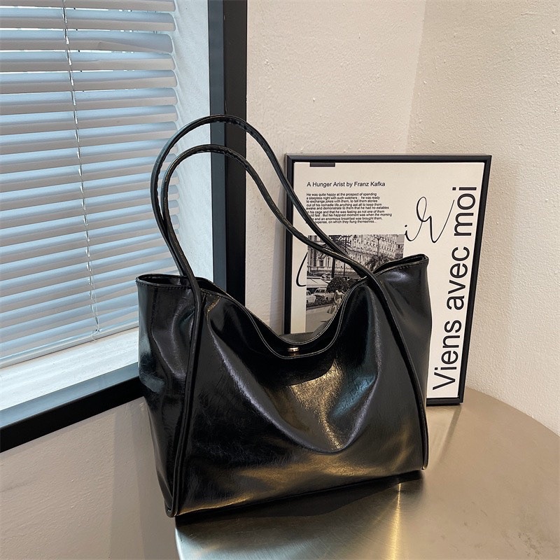 6510# Túi Tote Da Trơn Viền Gân Oversize