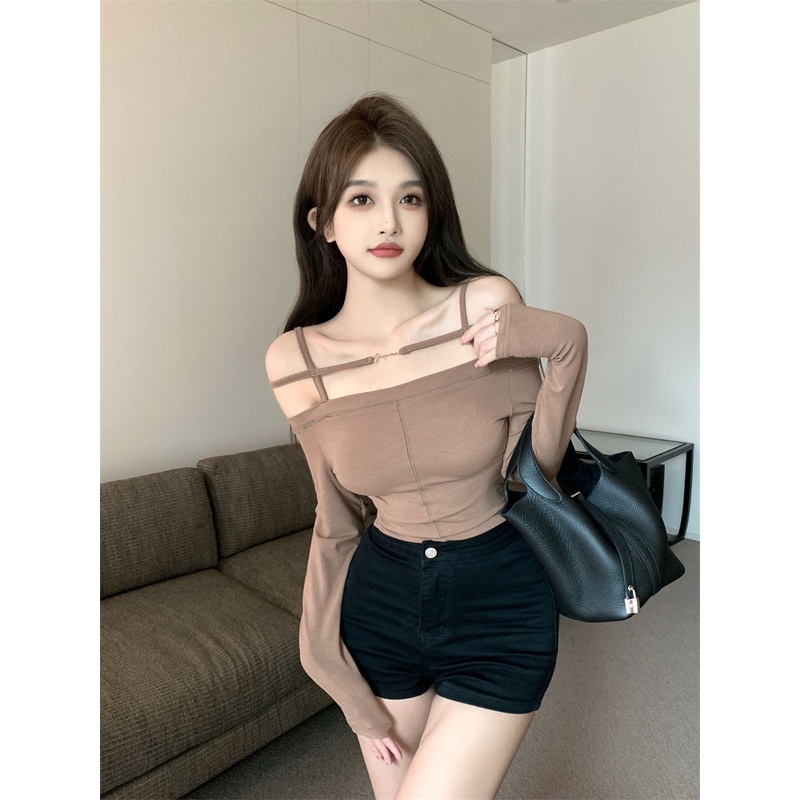 Áo kiểu COZOKC tay dài trễ vai dáng ôm kiểu dáng hợp thời trang