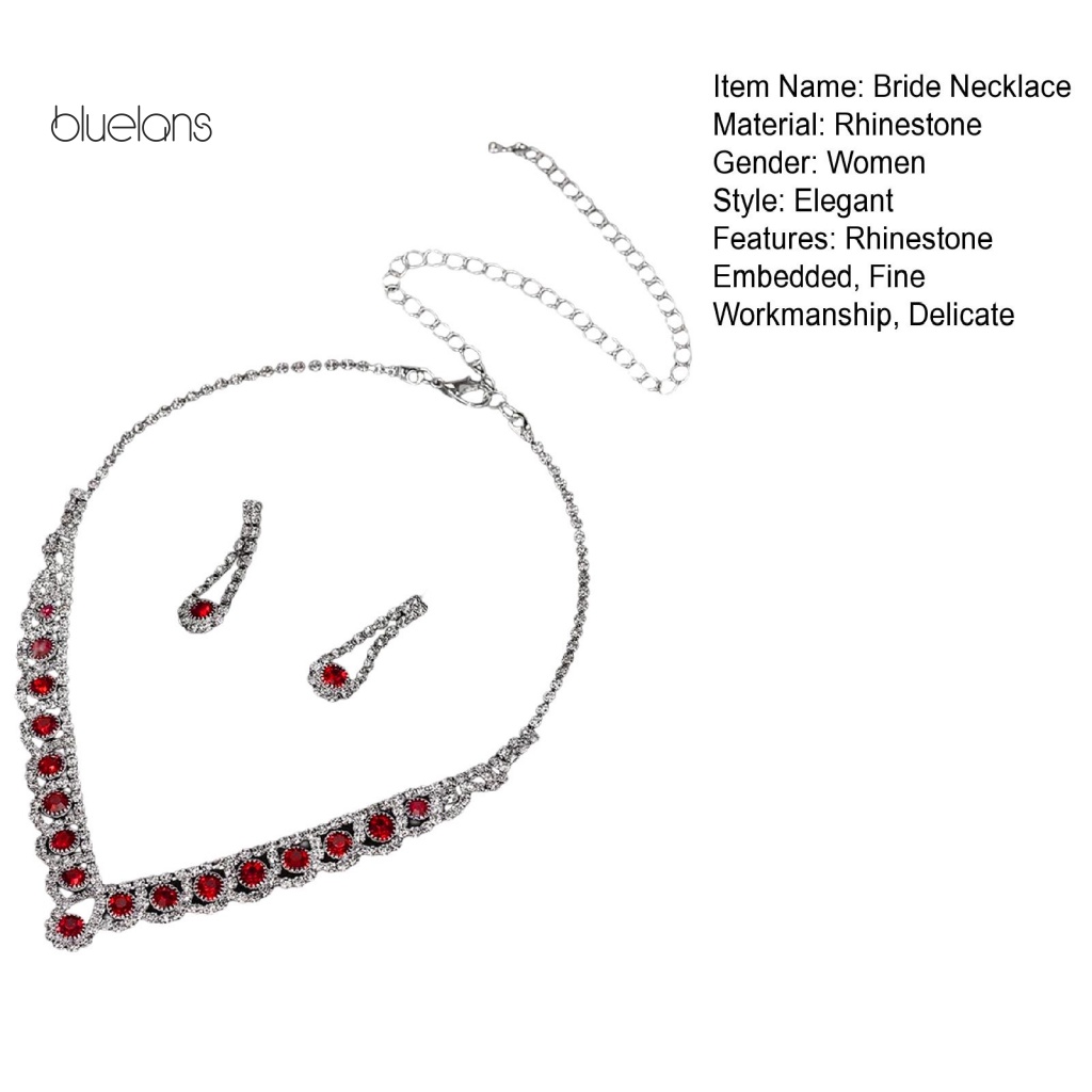 1 Set Vòng cổ Và Bông Tai Đính Đá Hình Giọt Nước Lấp Lánh