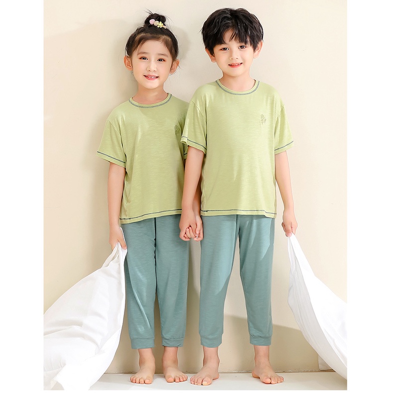 Bộ Đồ Ngủ Tay Ngắn 100-180cm Bằng Vải Sợi Tre Chống Muỗi Màu Sắc Thời Trang