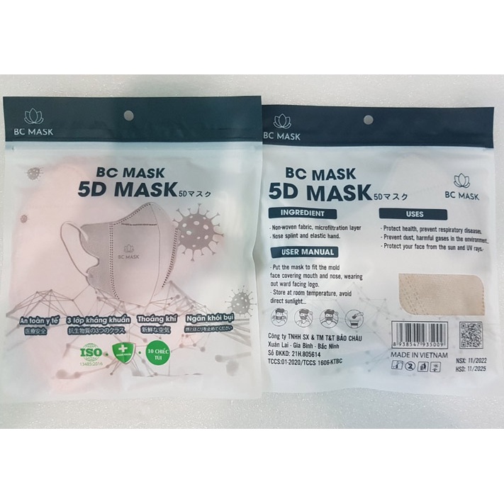 Khẩu trang 5D 𝐂𝐀𝐑𝐄𝐈𝐎𝐍 𝐌𝐀𝐒𝐊 nhiều màu chuẩn Thái Lan, quai thun, túi 10 cái