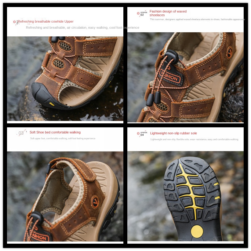 Giày Sandal Da Bò Hai Lớp Thoáng Khí Thời Trang Mùa Hè 2023 Cho Nam