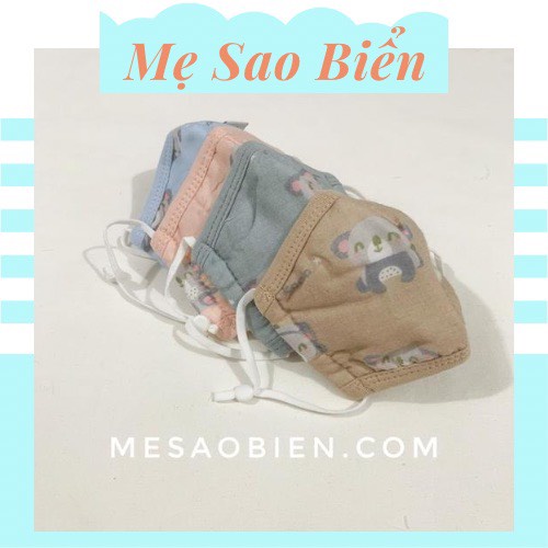 Khẩu trang vải cotton 3 lớp dây rút điều chỉnh cho bé