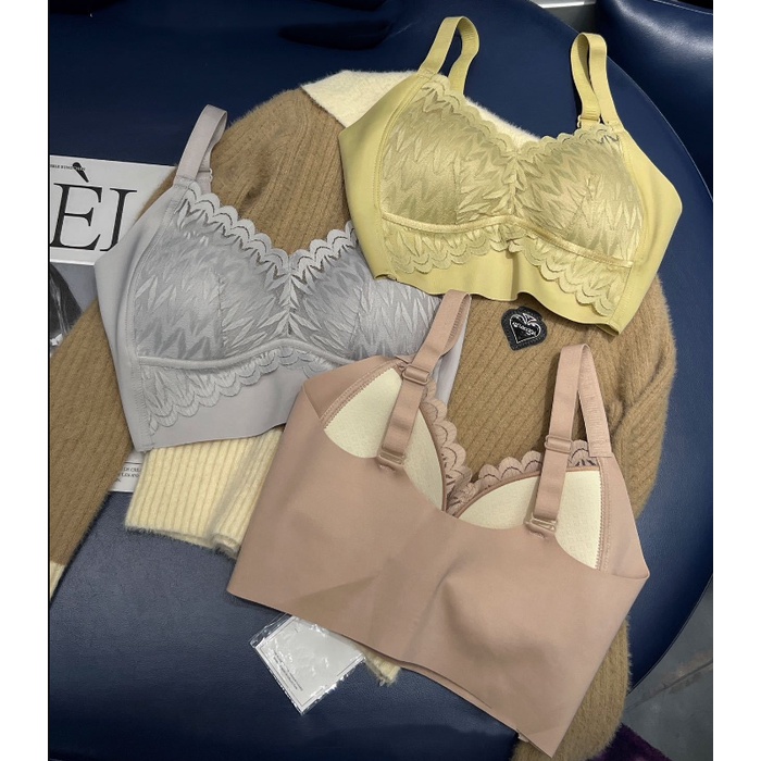 Áo Ngực Cao Su Phối Ren Không Gọng Thép Có Thể Điều Chỉnh Thoải Mái