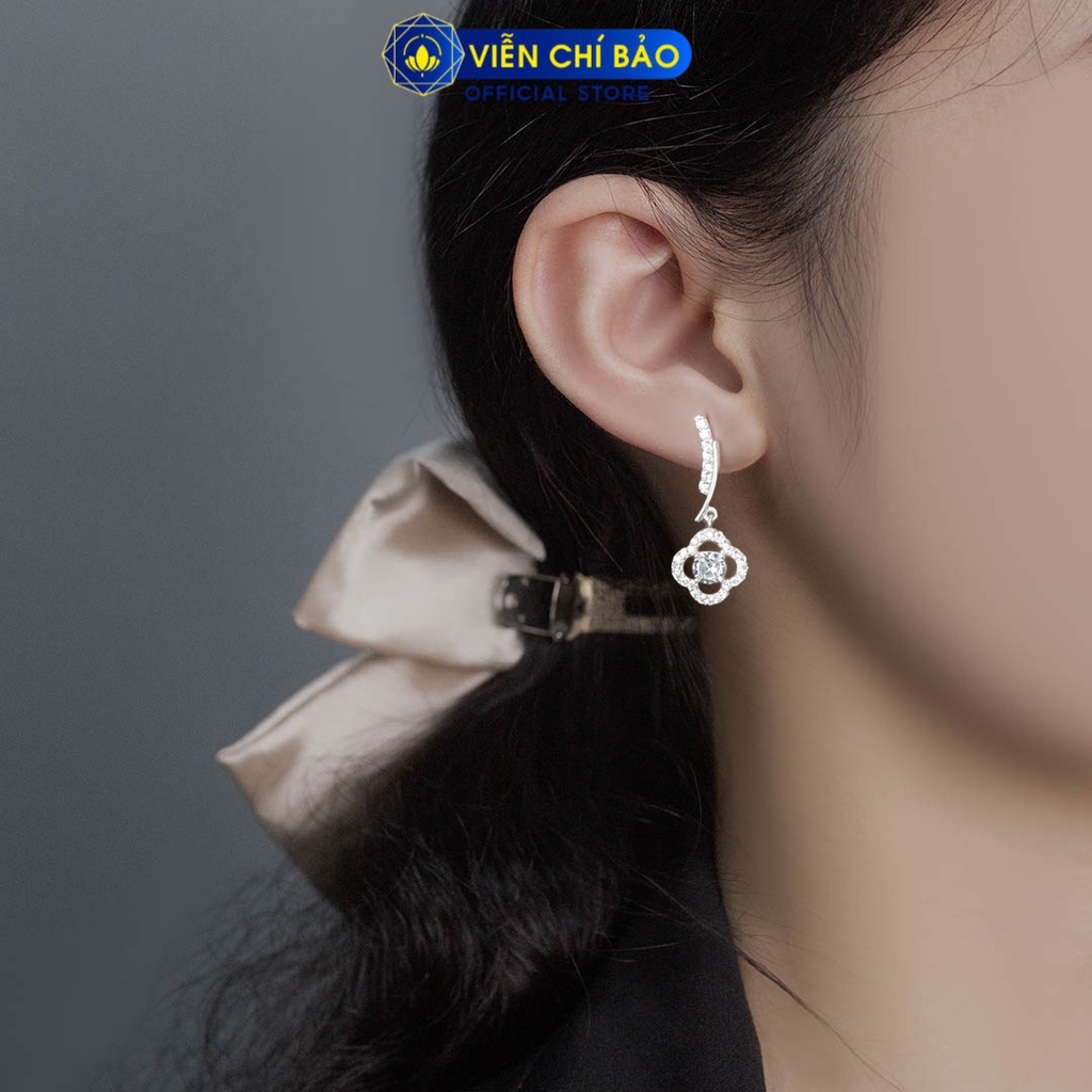 Khuyên tai bạc nữ cành hoa đá vuông chất liệu bạc 925 thời trang phụ kiện trang sức nữ Viễn Chí Bảo B400767