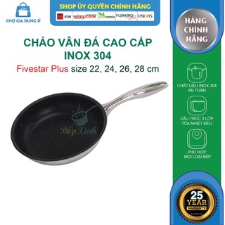 Chảo chống dính vân đá 3 lớp đáy liền khối inox 304 Fivestar Plus 22cm/24cm/26cm/28cm/30cm , dùng được mọi bếp