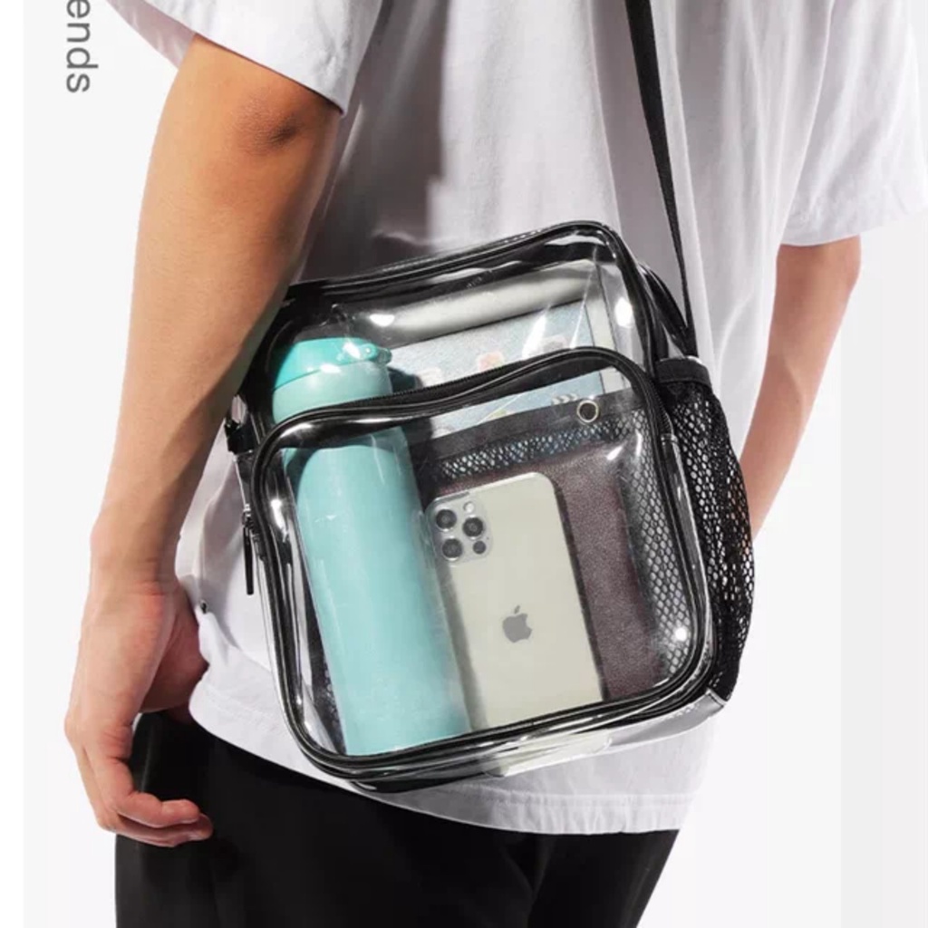 Túi đeo chéo trong suốt phối lưới 1 bên dành cho nam và nữ SN098
