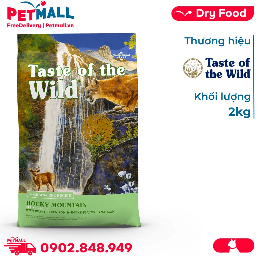 Thức ăn mèo Taste Of The Wild Rocky Mountain 2kg - Roasted Venison & Smoked Salmon - thịt nai nướng nhập USA