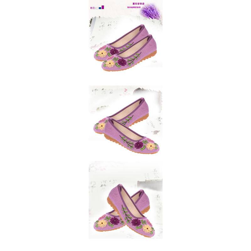 Giày Vải Cotton Lanh Mũi Vuông Thêu Họa Tiết Thổ Cẩm Dễ Thương Cho Nữ