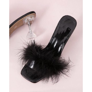(Order) Dép cao gót phối lông 7cm