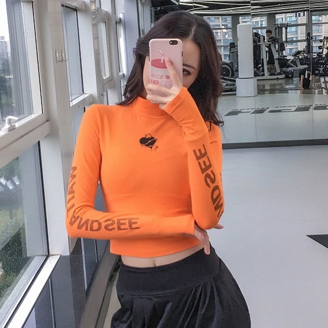 Áo Croptop Tay Dài Cổ Cao Thời Trang Trẻ Trung Cho Nữ