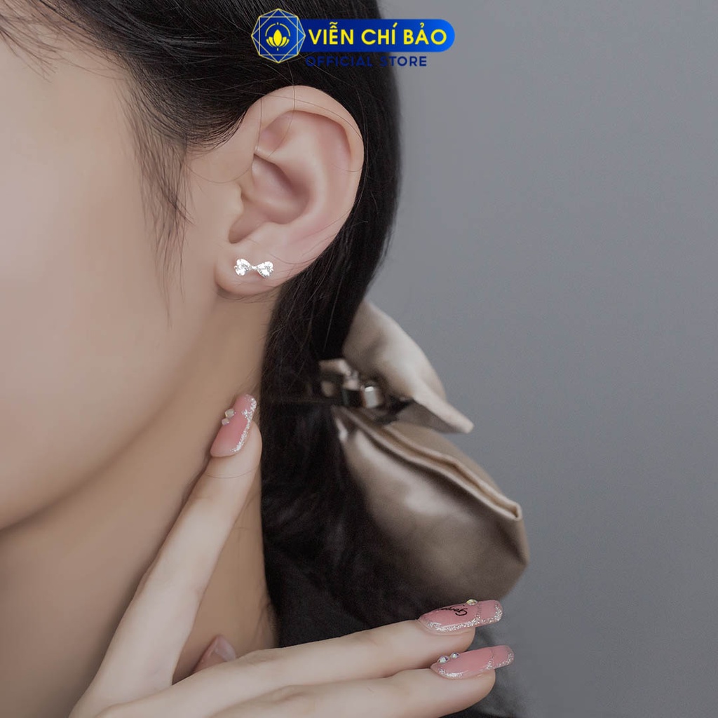 Bông tai nơ đính đá 2 chất liệu bạc 925 thời trang phụ kiện trang sức nữ Viễn Chí Bảo E0110